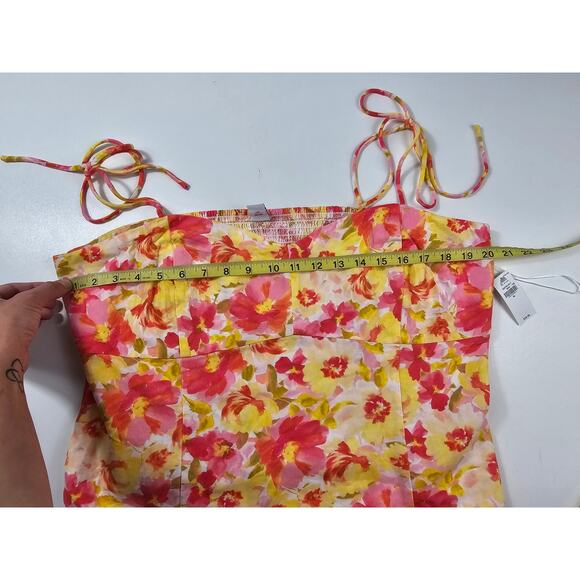 NEW NWT Bright floral linen blend tie strap tank top whimsical summer sz XL pink - Picture 6 of 7